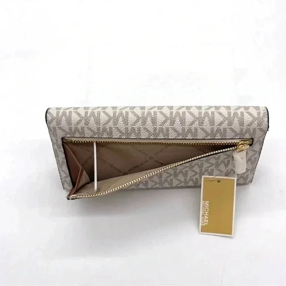 Michael Kors Medium Double Packet Tote Bag & Trifold Wallet Vanilla/Brown